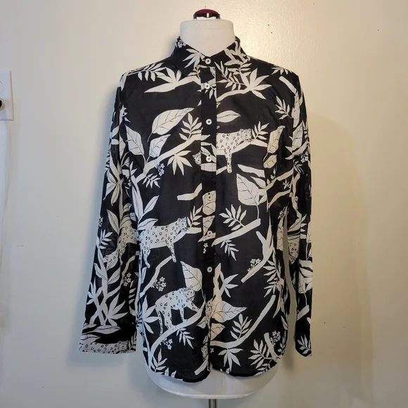 Talbots (Women's MP) Long sleeve Button down Semi-sheer "Tropical Panther" Top - Picture 6 of 11